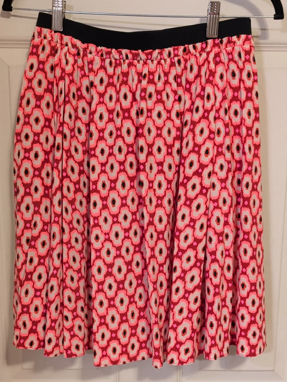 NWT Kate Spade Posy Ikat Silk Blend Pleated Elastic Waist Skirt Pink Red Small